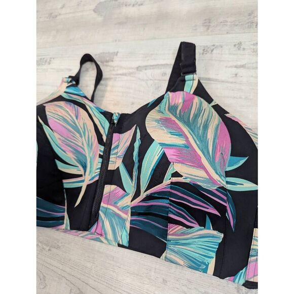 Torrid Active High‎ Impact Sports Bra women's 46D black Tropical floral zipper - Picture 2 of 7